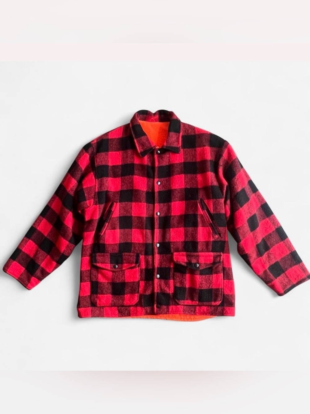Vintage Buffalo plaid reversible to orange hunting jacket L